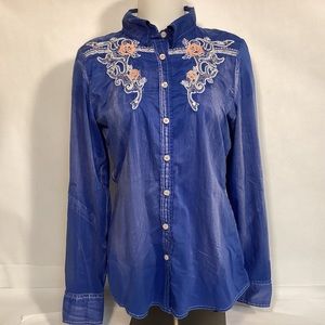 Roar Womens Western Shirt embellished embroidered size Large